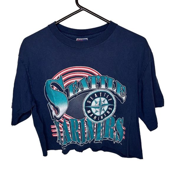 Vintage 90s Seattle Mariners Crop T Shirt Large - Picture 1 of 5